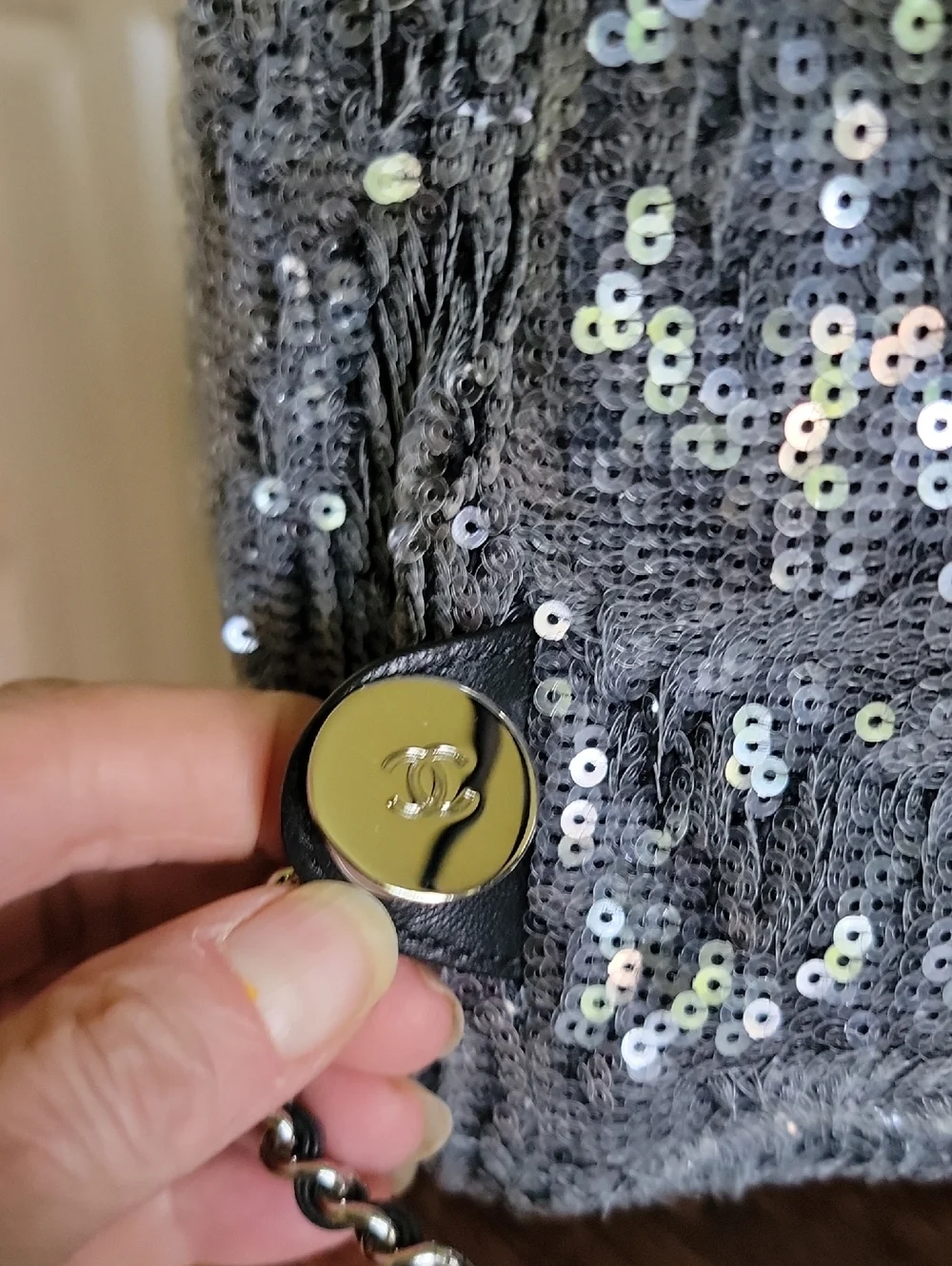 CHANEL Charcoal Sequin Waterfall Quilted Mini Backpack
